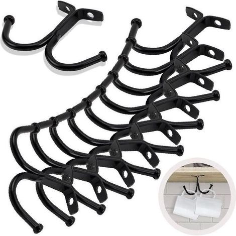 Porte Tasse Suspendu - 10 Pcs - Métal Noir - Rack de Rangement - Pour Cuisine et Placard (1/4)