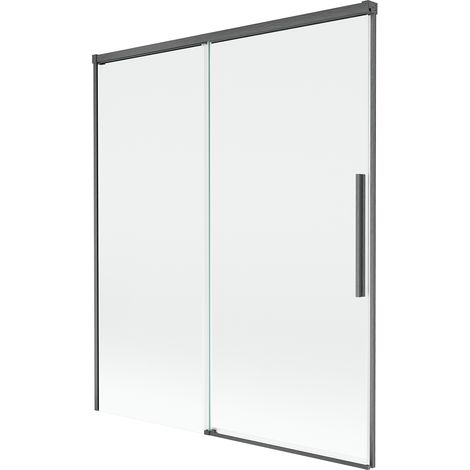 Mexen Rox paravento da vasca da bagno scorrevole a 2 ante 140 x 150 cm, trasparente, grigio canna di fucile spazzolato - 8C9-14