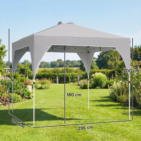Pavillon pliable 3x3m (avec trous de ventilation, sacs de sable et sac de transport), tissu Oxford et métal, gris foncé (1/5)