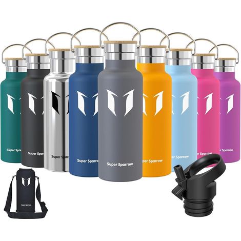 Trinkflasche Edelstahl auslaufsicher Thermos BPA frei 500 ml Grau (1/5)