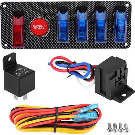 Jeffergarden Panneau de commande de démarrage moteur à bascule, kit de panneau d'interrupteur d'allumage en métal et ABS, grande durabilité, installation facile pour voitures de course 12 V (1/5)