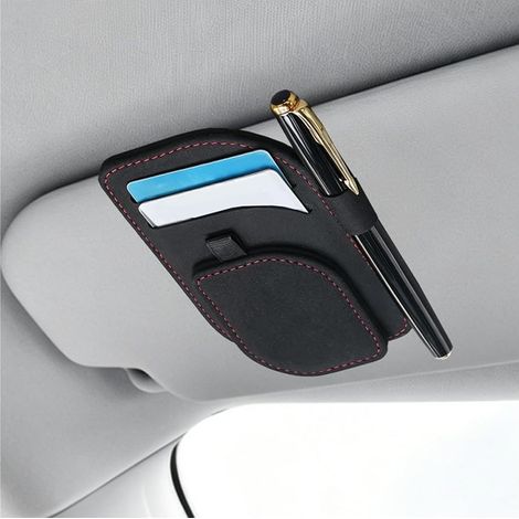 Organisateur de pare soleil pour voiture,porte cartes pour lunettes de soleil multipoches avec emplacement pour stylo,organisateur de rangement pour lunettes de soleil d'intérieur automobile (1/5)