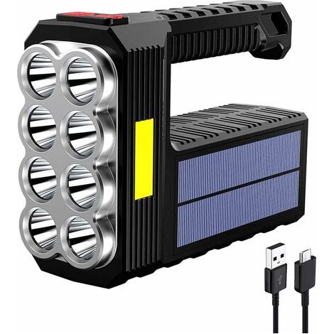 VURAHOME - Lampe torche solaire rechargeable 8 LED COB haute luminosité 4 modes portable étanche pour pêche, camping, extérieur [Classe énergétique A+], (1/5)