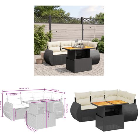 Salon de jardin 5 pcs avec coussins noir résine tressée - Ensemble Salon De Jardin - Meuble Extérieur - Résine Tressée - Rotin Synthétique - Table Extensible - Home & Living (1/3)