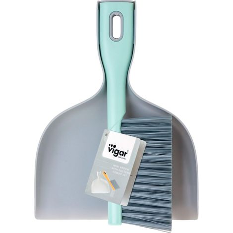 Brosse et pelle à main, lot de 2 pièces compactes, mini balai pour cuisine, table et bureau, gris, turquoise (1/5)
