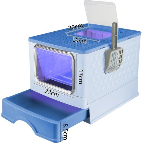 Bac à litière pour chat, désinfection UV, design de tiroir facile à nettoyer, Bleu (1/2)