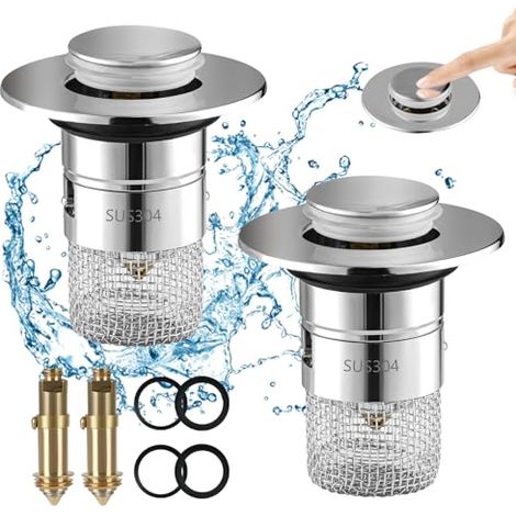 Bonde Lavabo Pop Up - 2 pièces 34-40 mm avec Panier Filtre - Universel - Cuisine Salle de Bain