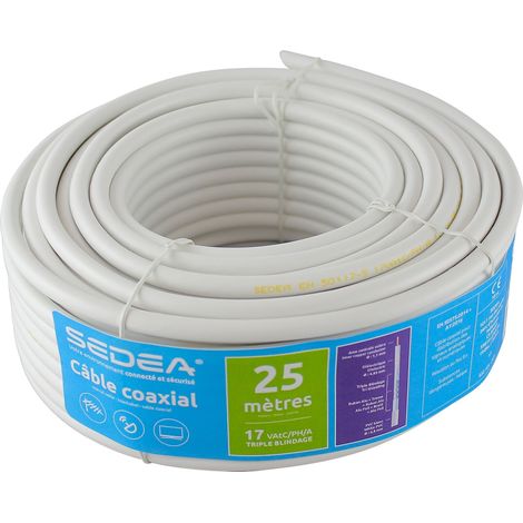 Câble coaxial pour antenne TV et satellite 25m – Faible perte 17VAtC/PH/A – Double blindage – 32725 – Sedea