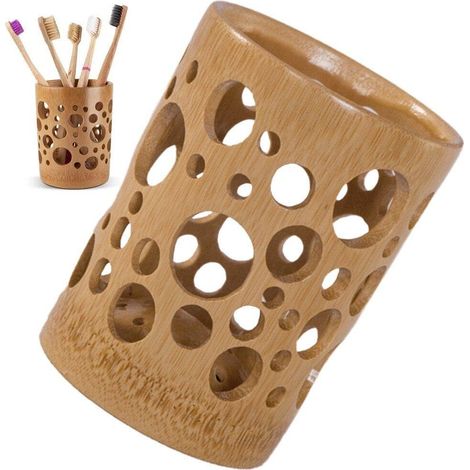 Porte-brosses à dents en bois, organisateur de brosses à dents naturel, pot de rangement pour brosses à dents