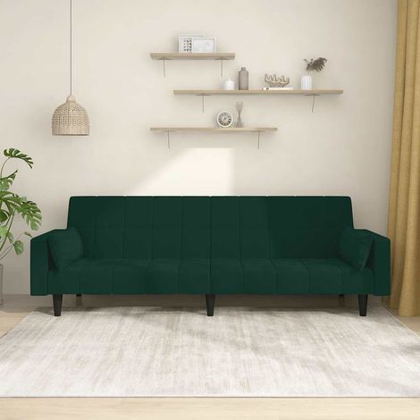 Schlafsofa 2-Sitzer mit 2 Kissen Dunkelgrün Samt