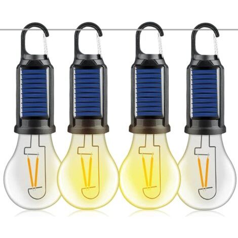Lot de 4 lampes de camping rechargeables - 3 modes d'éclairage - Ampoule rechargeable avec batterie - Charge USB - Lanterne de camping LED - Mini luminosité réglable - Lumière de camping
