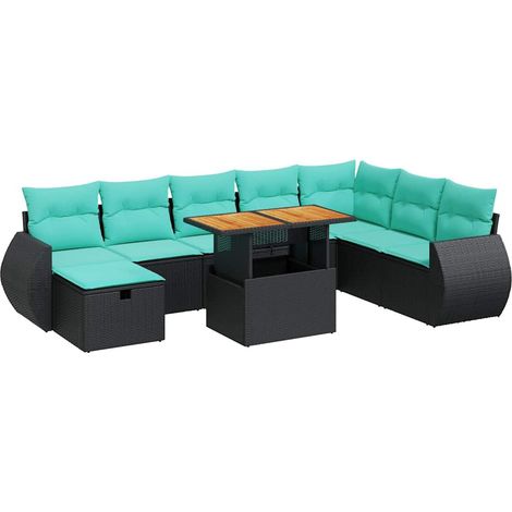 Maison Exclusive - Set Divani Giardino 9 pz con Cuscini Marrone Polyrattan Acacia (1/5)