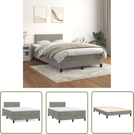 The Living Store Boxspringbett mit Matratze Hellgrau 120x200 cm Samt - Samtbett - Boxspringbett - Doppelbett - Schlafzimmermöbel - Hochwertiges Bett (1/5)