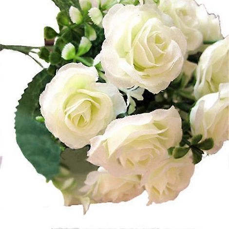 bouquet de 15 roses artificielles en soie synthétique pour décoration de fête, Noël et mariageblanc (1/5)
