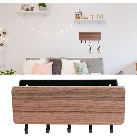 Boîte de rangement murale en bois, porte-clés, crochet mural, porte-clés, marron (1/5)