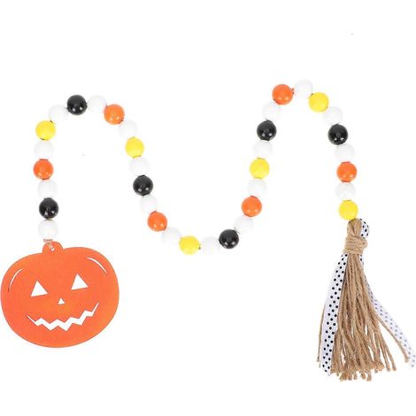 Guirlande de perles en bois orange pour Halloween avec 5 pompons (1/5)