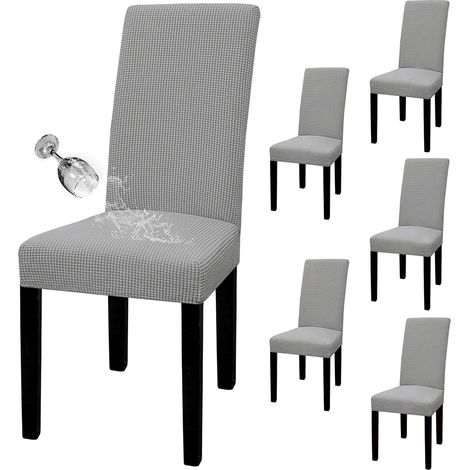 Easy-Going 100% wasserdichte Esszimmerstuhlhussen, 6er-Set, Stretch-Jacquard-Stuhlüberzug, abnehmbarer und waschbarer Stuhlschutz für Zuhause, Restaurant, Bankett (Groß, Hellgrau) (1/5)