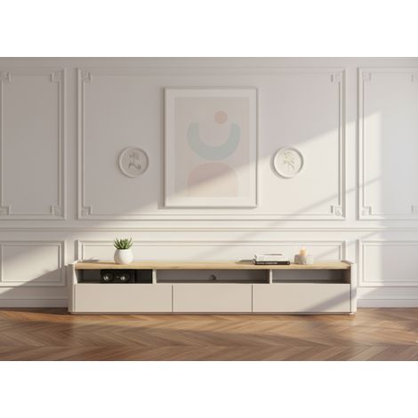 BOBOCHIC - Meuble TV 1 porte 2 tiroirs 200 cm ANYRA   Beige