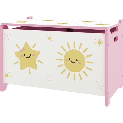 Coffre à jouets avec couvercle, coffre de rangement enfant avec charnières de sécurité, 60 x 37 x 39 cm, rose (1/5)