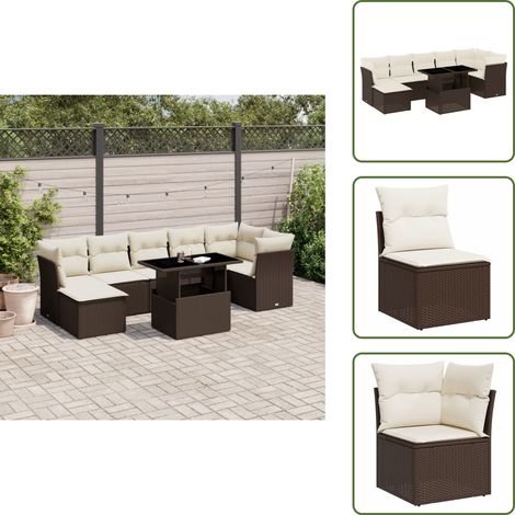 The Living Store 8-tlg. Garten-Sofagarnitur mit Kissen Braun Poly Rattan - Gartenmöbel Set - Esszimmergarnitur - Outdoor Möbel - Lounge Sofa - Rattan Gartenmöbel