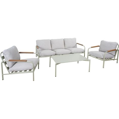 Set di mobili da giardino con divano a 3 posti 2 poltrone e tavolo in alluminio verde chiaro con cuscini beige 040009572