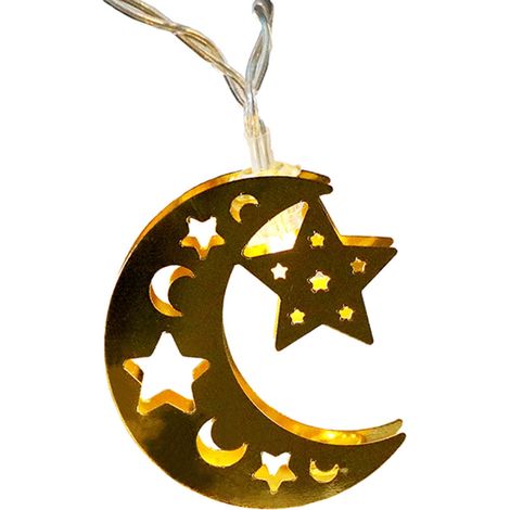 Guirlande Lumineuse - 10 Lanternes En Fer Doré - 165 Cm - Alimentation Sur Piles - Pour Décoration Intérieure Fêtes Ramadan Eid Noël