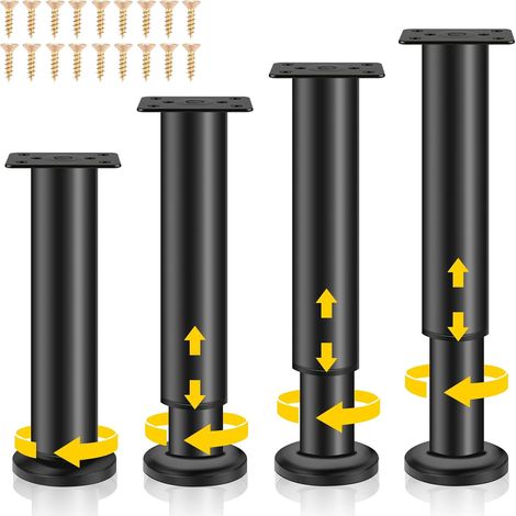Höhenverstellbare Möbelfüße, 4 schwarze Metall-Möbelfüße, universell verstellbare Füße, mit Schrauben, höhenverstellbar (18-30 cm) (1/5)