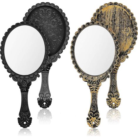 Miroir de poche vintage portable à motif floral en relief, miroir décoratif compact avec poignée pour le maquillage du visage, idéal pour les voyages et les soins personnels.