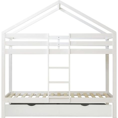 Litera casita + cama elevable madera blanco 90x190/90x190cm