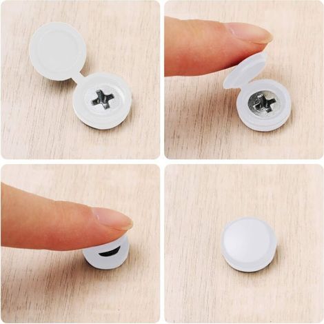 100 Cache-Vis à Charnière en Plastique Blanc – Cache-Vis Plié avec Rondelle Intégrée – Flip Tops Universels pour Vis M3 à M6 (1/5)