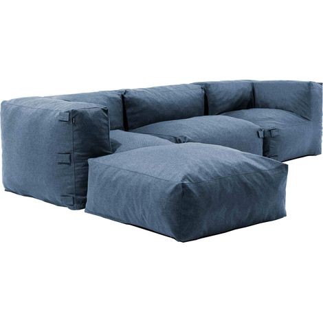 Oviala – Canapé d'angle modulable 4 places bleu pacific – Structure solide avec anneaux en acier inoxydable – Tissu Olefin résistant aux intempéries