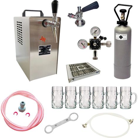 Komplett Set - Zapfanlage JET 30 Bierkoffer, Durchlaufkühler 1-leitig Trockenkühler, bis zu 35 Liter/h, inkl. Biergläser ISAR 0,3 Liter 6 Stk., Zapfkopf:ohne (1/4)