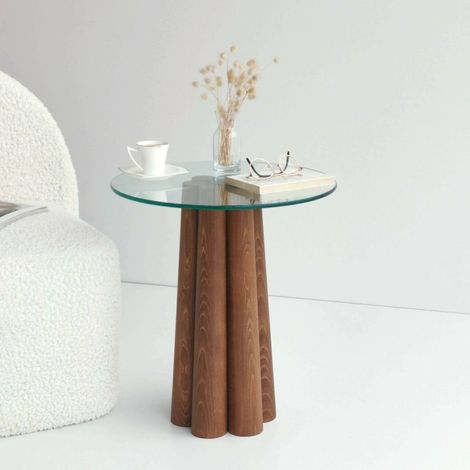 Dmora - Mesa de café Dperr, Mesa de centro baja, Revistero para sofá, Estante de la sala de estar, 45x50h50 cm, Nuez (1/5)