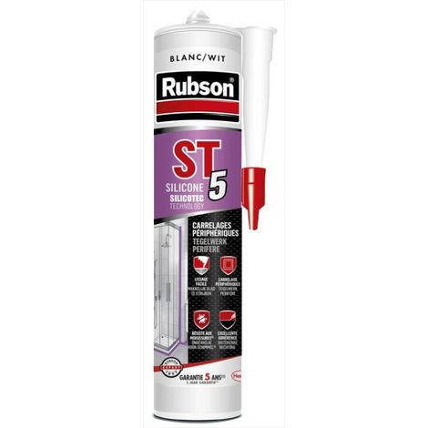 Sanitär-Dichtstoff speziell für Randfliesen, geruchlose Silikonfuge auf Wasserbasis, schimmelhemmend - RUBSON - Farbe weiß , Kartusche 300ml - 1631737