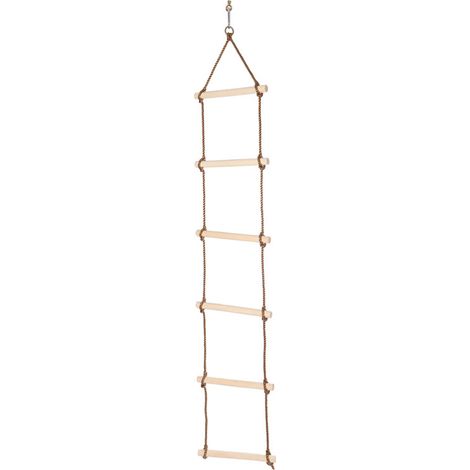Échelle de corde pour enfants (2,1 m) avec 6 barreaux en bois - Idéale pour les structures d'escalade, les cabanes dans les arbres et les tanières, limite de poids de 60 kg, jouet d'extérieur robuste (1/4)