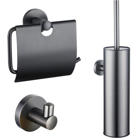 Fortifura Calvi Ensemble WC - porte-brosse WC - fermé - patère - porte-rouleau de papier toilette - avec couvercle - gunmetal brossé
