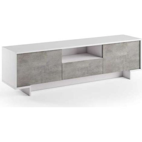 TV-Schrank mit 2 Türen und zentraler Schublade in Zementweiß