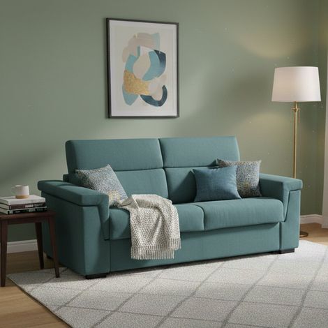 Sofá Cama 3 Plazas Nus, Desenfundable, Con Almacenaje, Hecho en Italia, Lavable, 225x95 cm Azul (1/5)