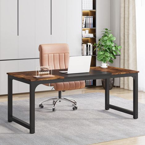 Schreibtisch 160x80 cm für 2 Personen, Home Office Computertisch, Industrie Design, Schwarz-Braun (1/5)