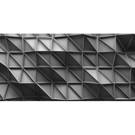 Papier peint panoramique 3D gris, noir & blanc | Tapisserie panoramique design trompe l'oeil | Papier peint panoramique géométrique moderne - 250 x 500 cm (5 pièces) (1/2)