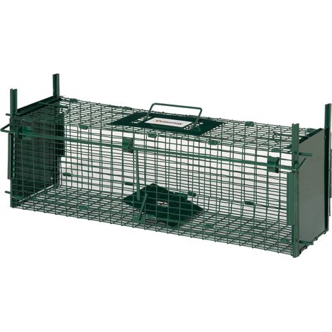 Piège Fouine Martre Rat Souris 2 entrées poignée métal vert 60x18x20 cm
