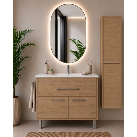 Mueble de baño con lavabo ORIGENBATH BAHIA sin espejo 120x45 cm 1 seno estepa con columna (1/5)