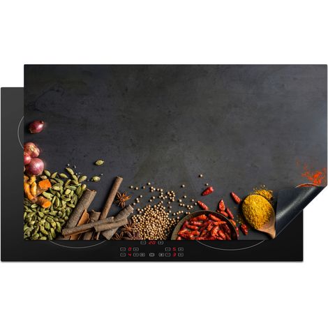 Induction Hob Protector Herbs - Food - Spices - Black - Paprika - Cinnamon 91.6x52.7 cm