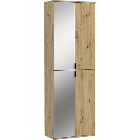 ProjektX Kleiderschrank 2+2-türig 4 Türen Eiche Dekor, Spiegel.