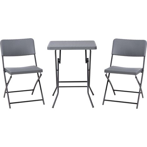Conjunto de balcón mesa y 2 sillas asiento y respaldo de material sintético patas de acero plegable resistente a la intemperie gris Trappeto