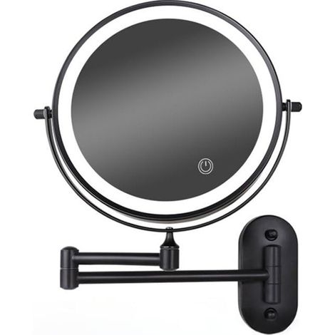 8-Zoll-LED-Wandkosmetikspiegel, dimmbar, doppelseitig, 5-fache Vergrößerung (schwarz)