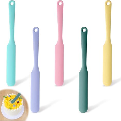 Lot de 5 spatules et grattoirs en silicone résistants à la chaleur, manche long, pour cuisine et décoration de gâteaux (1/5)