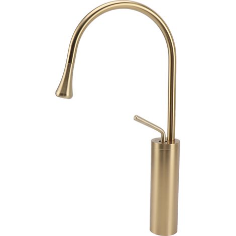 Stilvoller Aufsatzwaschtisch-Armatur mit praktischem Schwenkarm für Badezimmer, Bad, Zuhause und Hotel. Gebürstetes Gold. (1/5)