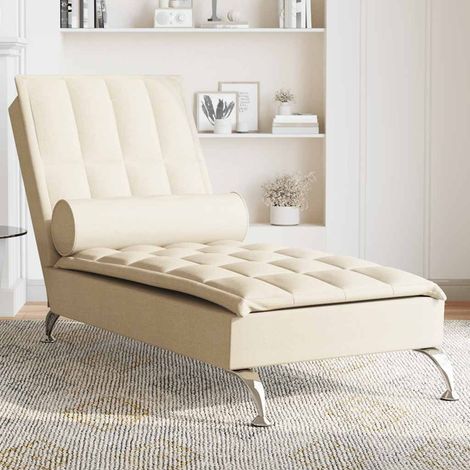 Chaise longue de massage avec traversin-Transat de relaxation crème tissu 191257 (1/5)