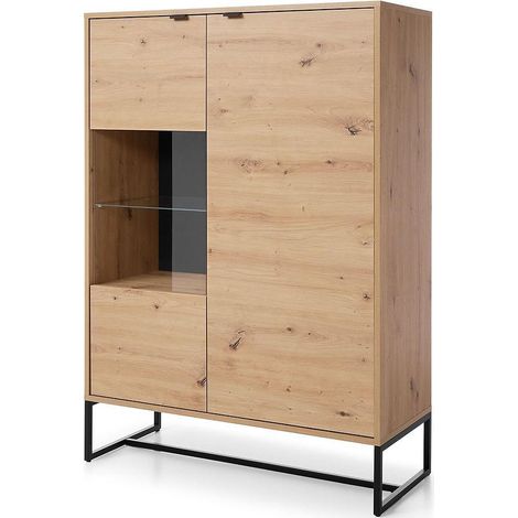 MEUBLE VITRINE MEUBLE BUFFET SALON CHÊNE NOIR 133x93x39cm AMBRE (1/5)